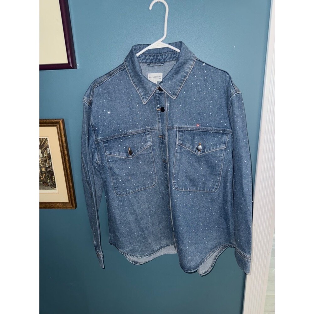 Avec Les Filles Blue Denim Jacket with Sparkle Studs